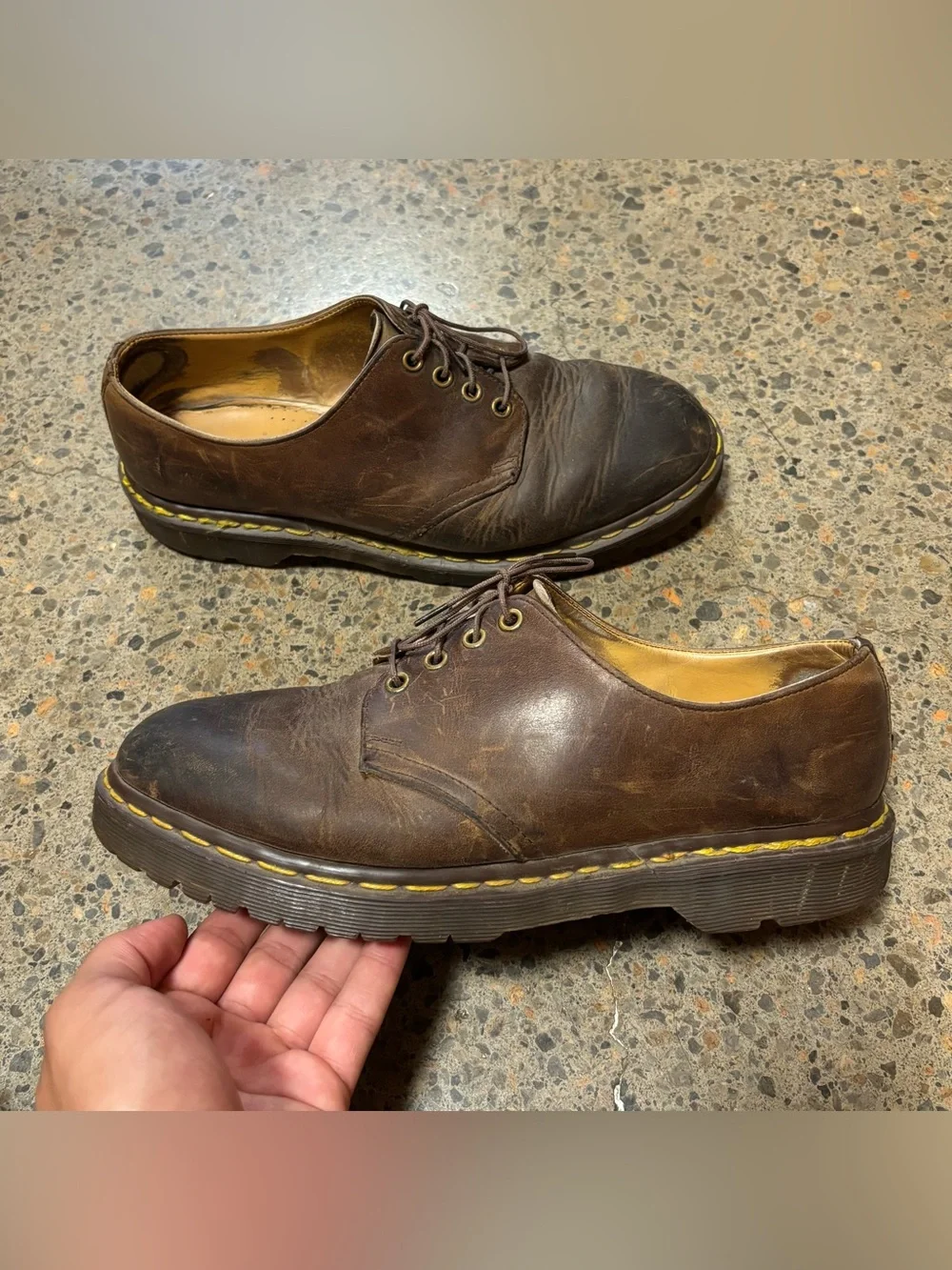 VTG Dr. Martens 1461 Leather Shoes (9) Brown, Yellow
